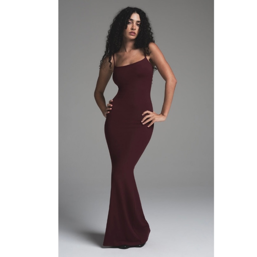 NWT SKIMS Soft Lounge Long Slip Dress Burgundy XS